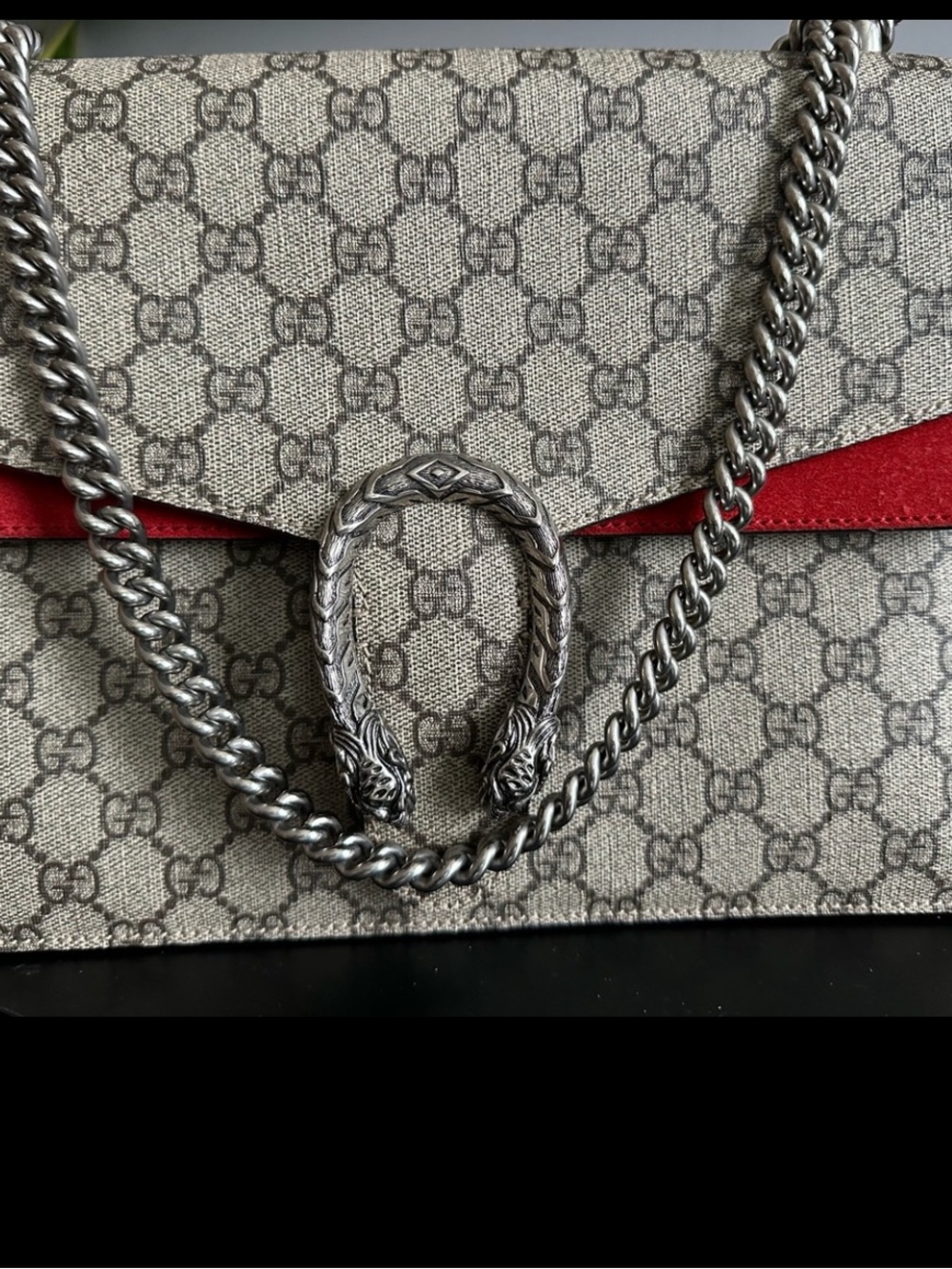 Gucci Dionysus GG Supreme Canvas Shoulder Bag Cream Red Medium Authentic